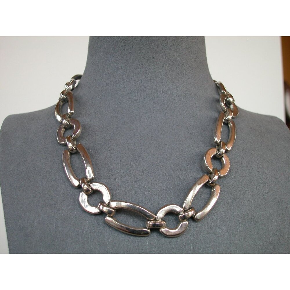2 Chunky Silver-Toned Link Necklaces With Secure Clasp 14" & 16"